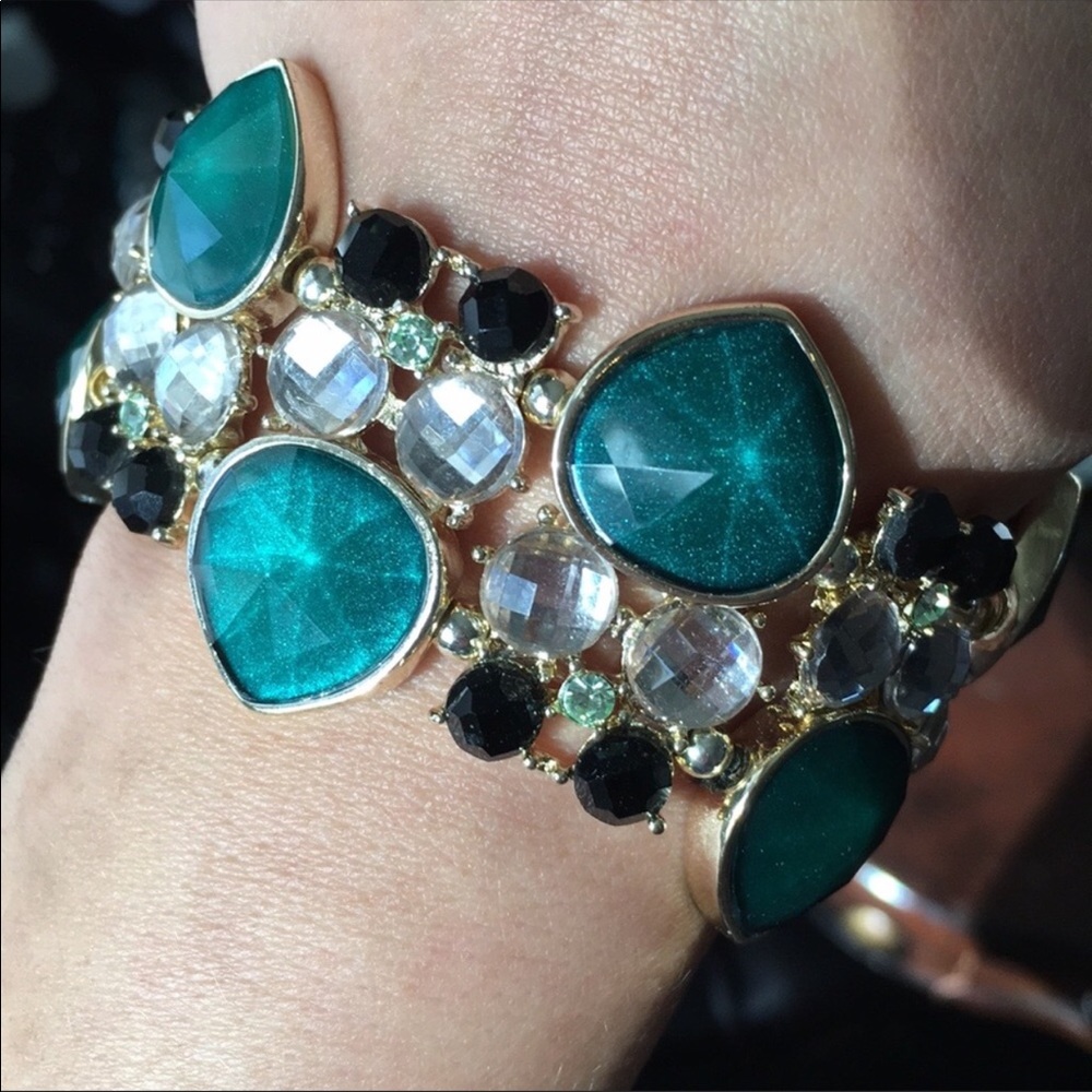 WHBM green, silver and black stretch bracelet